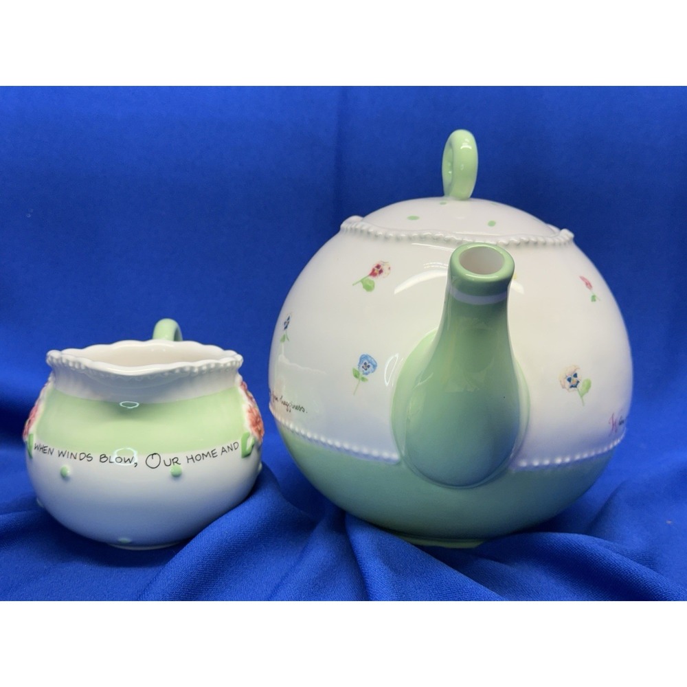 VTG Y2K Susan Branch Teapot Kettle & Creamer Sings From Happiness That Is Home - Picture 9 of 13